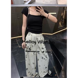 WANNANKE新中式高腰直筒休闲裤女夏季新款显瘦垂感阔腿裤百搭裤子