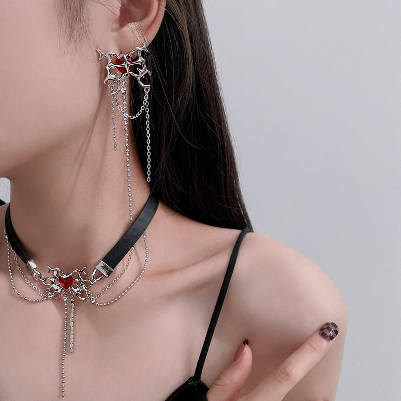 Y2K 연인 부르고뉴 뱀파이어 CHOCKER 목걸이 귀걸이 HOT GIRL SUBCULTURE SWEET COOL 액세서리 DARK PUNK ASIA