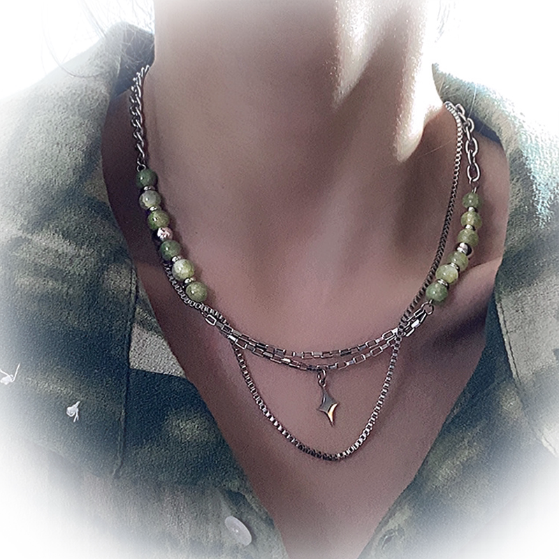 여름 얼음 균열 녹색 구슬 항성 목걸이 뜨거운 소녀 새로운 중국 스타일 틈새 디자인 하위 문화 국가 스타일 Y2K 라이트 럭셔리 트렌드