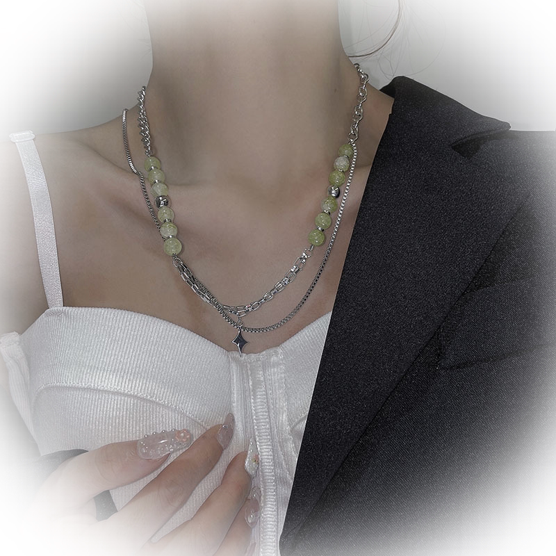 여름 얼음 균열 녹색 구슬 항성 목걸이 뜨거운 소녀 새로운 중국 스타일 틈새 디자인 하위 문화 국가 스타일 Y2K 라이트 럭셔리 트렌드
