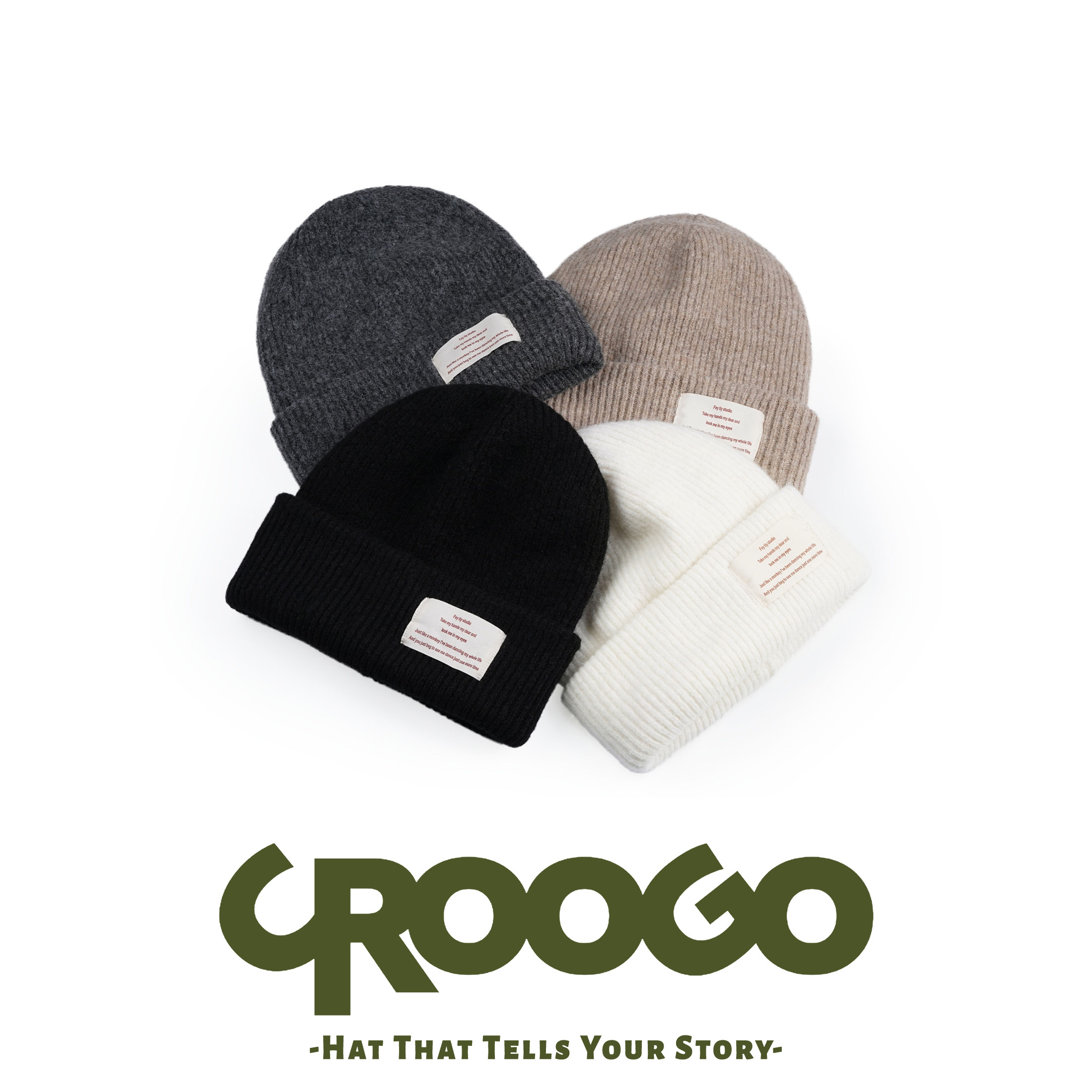 CROOGO针织帽纯色秋冬大头围日系休闲女士显脸小护耳保暖毛线男帽