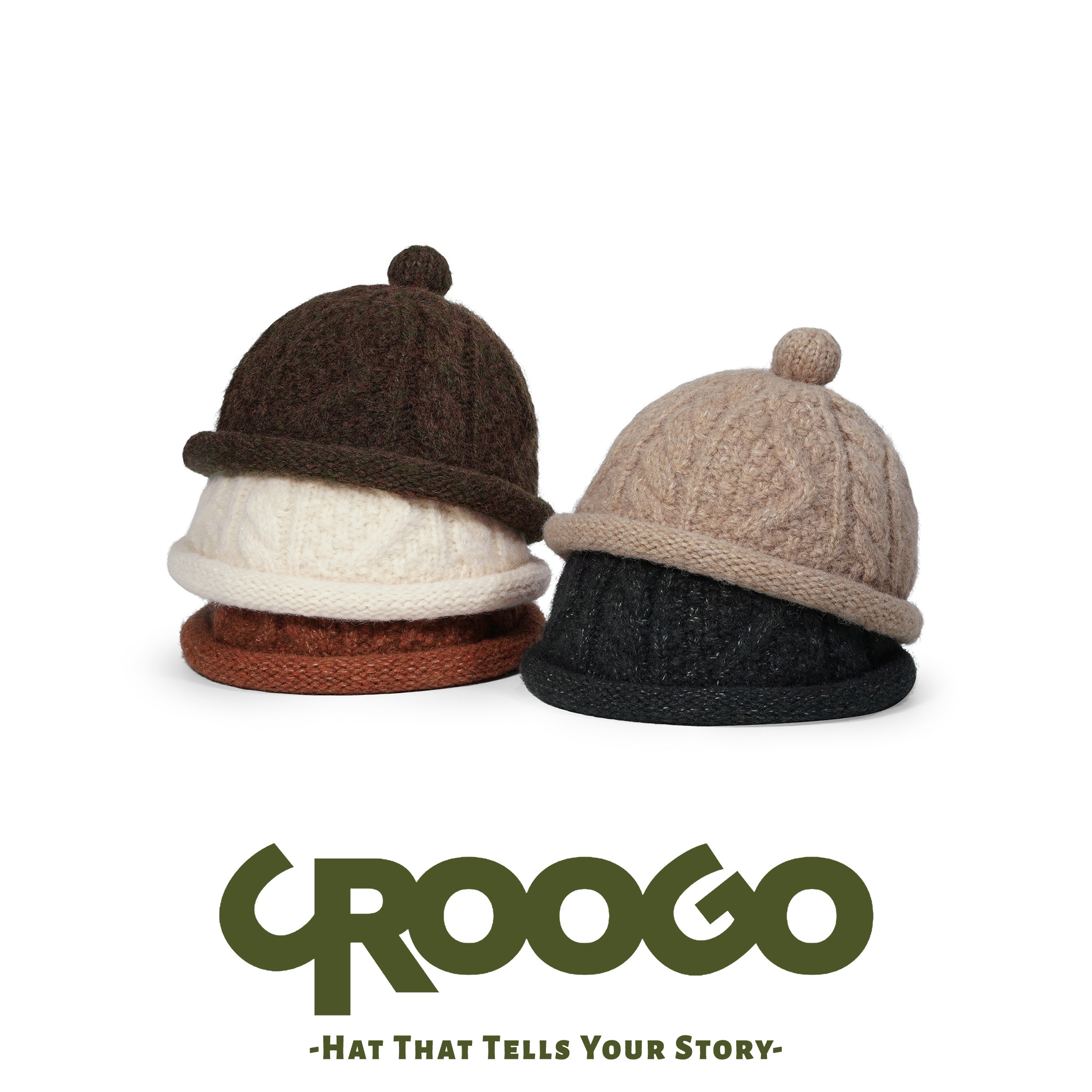 CROOGO日系复古卷边针织瓜皮帽粗毛线包头地主帽女秋冬麻花帽男