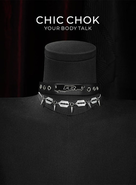 CHICCHOK暗域齿环项圈牛皮choker项链尖钉刀片吊坠原创真皮颈环