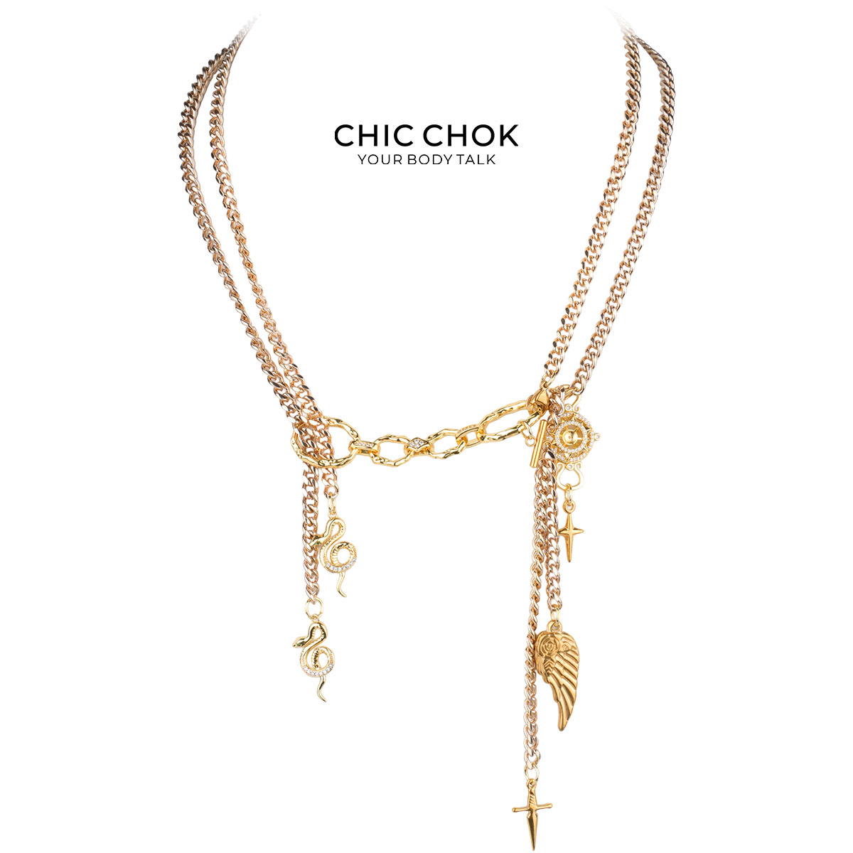 CHICCHOK翼蛇转星金色双层项链