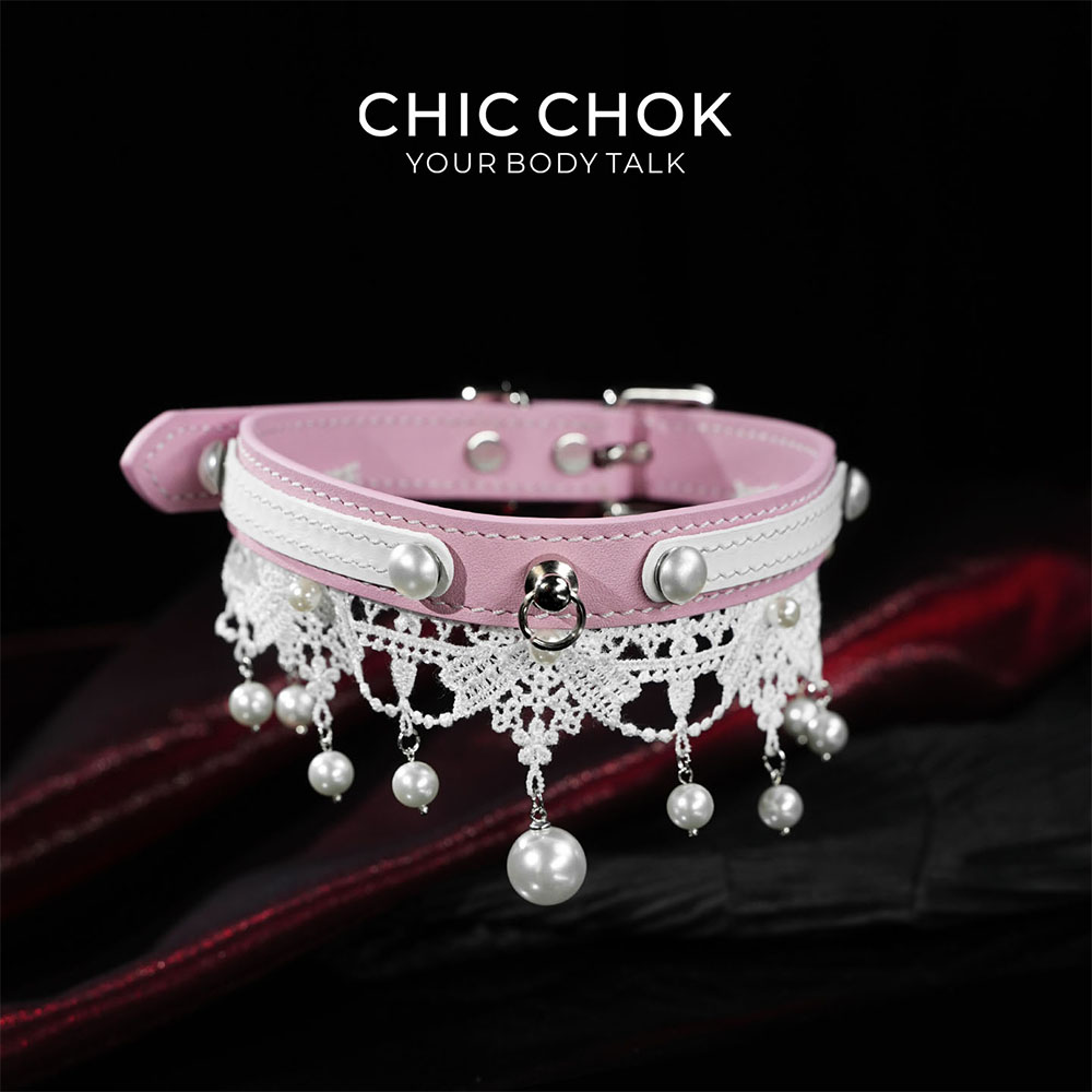 CHICCHOK粉纱珠环真皮项圈