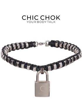 CHICCHOK暗黑朋克风手工编织蜡绳金属珠子装饰项圈带锁男女潮流