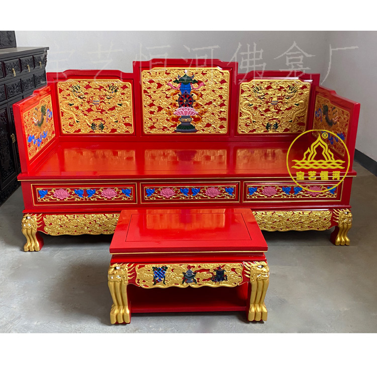 宝艺恒河佛龛木雕彩绘藏式罗汉床