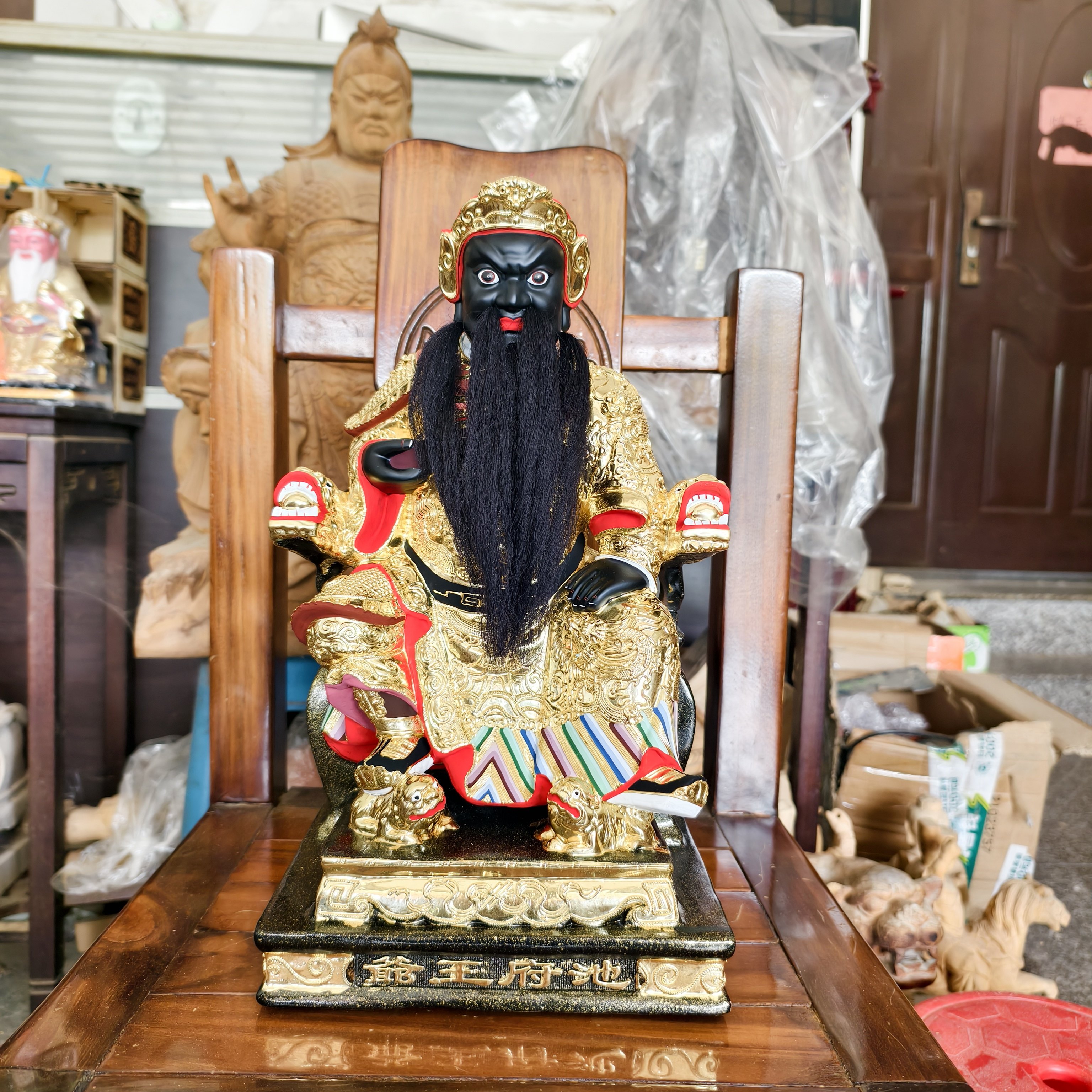 源头厂家16寸池府王爷香樟木雕精品真金池王爷家居摆件现货特价