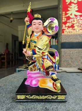 哪吒三太子12寸香樟木雕精品真金中坛元帅三太子神像供奉摆件现货