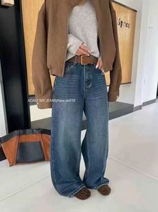 女冬百搭显瘦休闲直筒长裤 阔腿牛仔裤 MV.AOAO 76厚绒窄版 JEANS616
