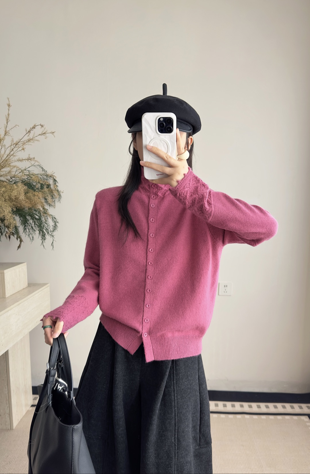 9505冬新款韩版宽松显瘦钩花蕾丝半高领羊毛针织衫女毛衣打底上衣