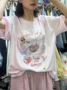 89009深圳南油高端女裝 T恤潮 彩色花朵涂鴉印花短袖 買手店2025新款