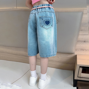 女童夏季短裤儿童夏外穿洋气薄款宽松破洞中大童直筒五分休闲韩版