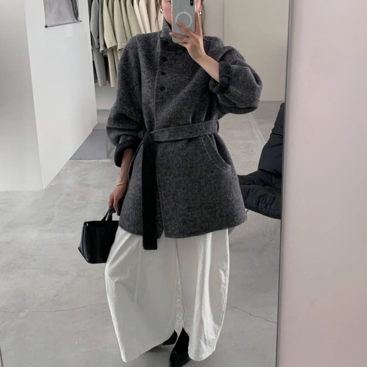 韩版高级感双色双面立领羊毛大衣女短款2025秋冬加厚保暖羊绒外套