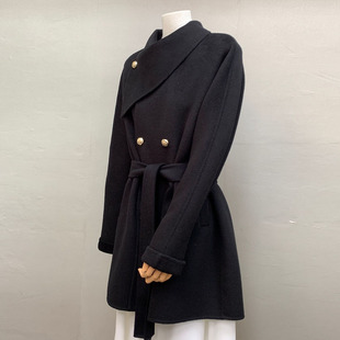 黑色千金风斗篷金属扣短款小个2025冬季新款子双面羊毛呢大衣外套