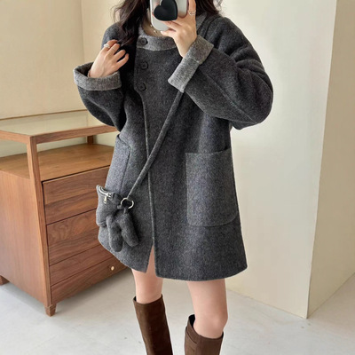 送包包羊毛呢子大衣斗短款小个子