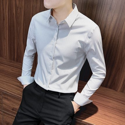 条纹衬衫男士长袖春秋款2025新款商务寸衫高端男装高级感修身衬衣