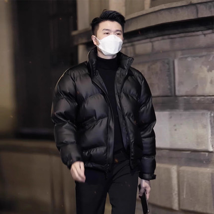 短款PU皮立领皮棉衣男冬季潮牌高级感加厚保暖羽绒棉服男款外套潮