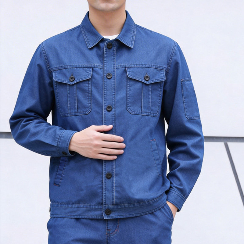 夏季薄款牛仔工作服套装男图片