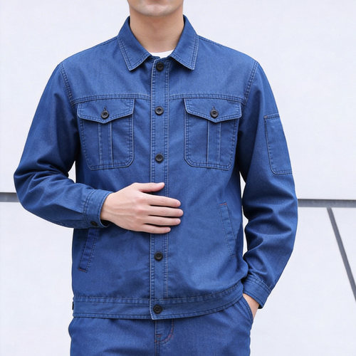 夏季薄款牛仔工作服套装男