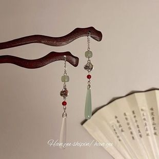 青荷發(fā)簪新中式 爆款 仿玉石水滴流蘇漢服木簪子古風(fēng)步搖旗袍發(fā)飾