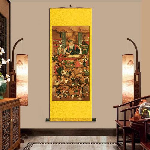 十殿阎君 一殿秦广王 丝绸卷轴装饰挂画玄关佛堂装饰画卷轴挂画