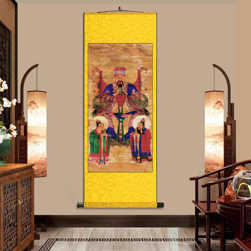 四御 南极长生大帝 丝绸卷轴装饰挂画佛堂寺庙神像卷轴画供奉挂画