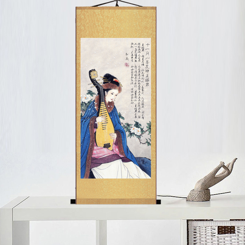 十二月花神仕女图丝绸宣纸卷轴挂画四大美女教师办公室人物装饰画图片
