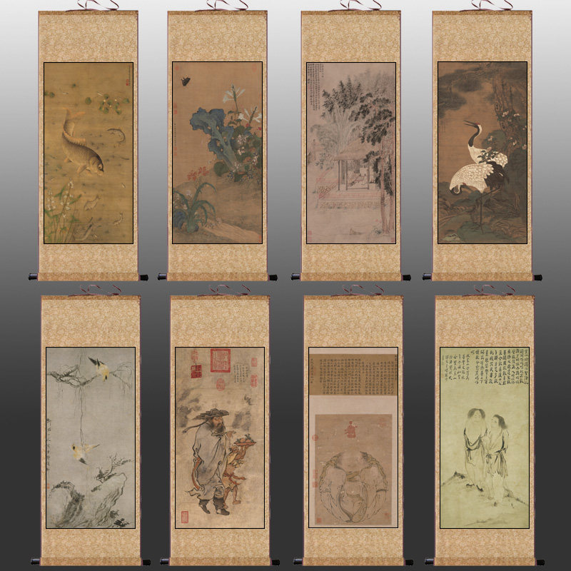 明 童垲 松鹤延年图茶楼酒店卷轴禅意字画办公室名家字画仿古挂画