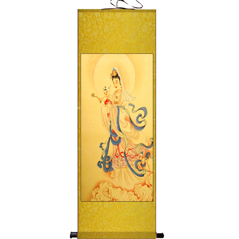 心经挂画般若观音心经吉祥经禅意修心念佛中式装饰丝绸卷轴画