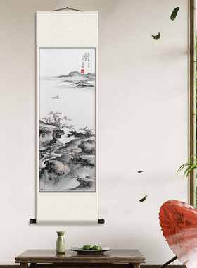 春江泛舟闫焕然丝绸卷轴装饰挂画客厅展会礼品传统国画丝绸挂画