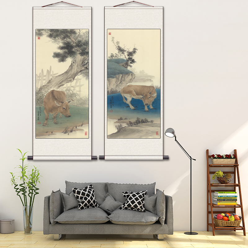 王生勈-生肖牛国画花鸟画装饰字画酒店壁画丝绸礼品风水挂画动物图片