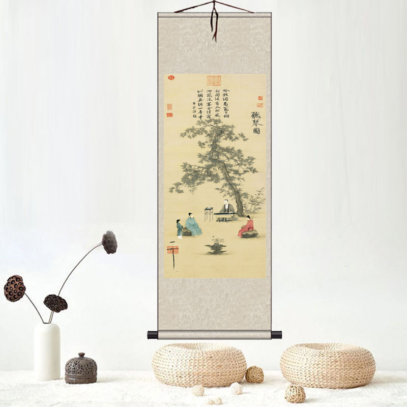 听琴图 宋微宗 画 赵佶 卷画轴 挂画 客厅国画 仿古画已装裱 立轴