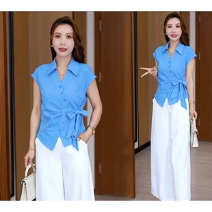 湖光潋滟时尚百搭气质衬衫2025年夏季新款减龄显瘦衬衣高级感上衣