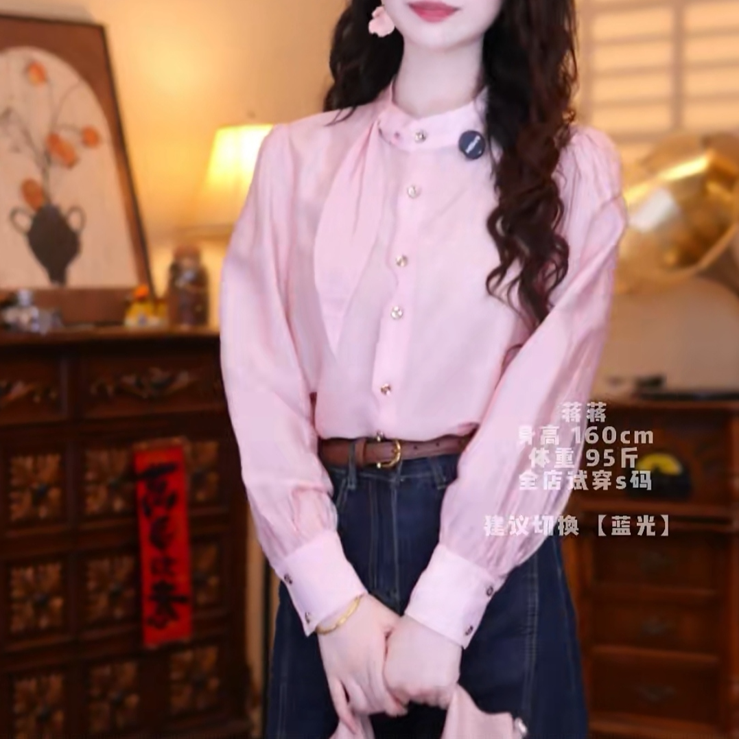 港味复古时尚气质设计感长袖上衣通勤百搭衬衫宽松慵懒风显瘦上衣