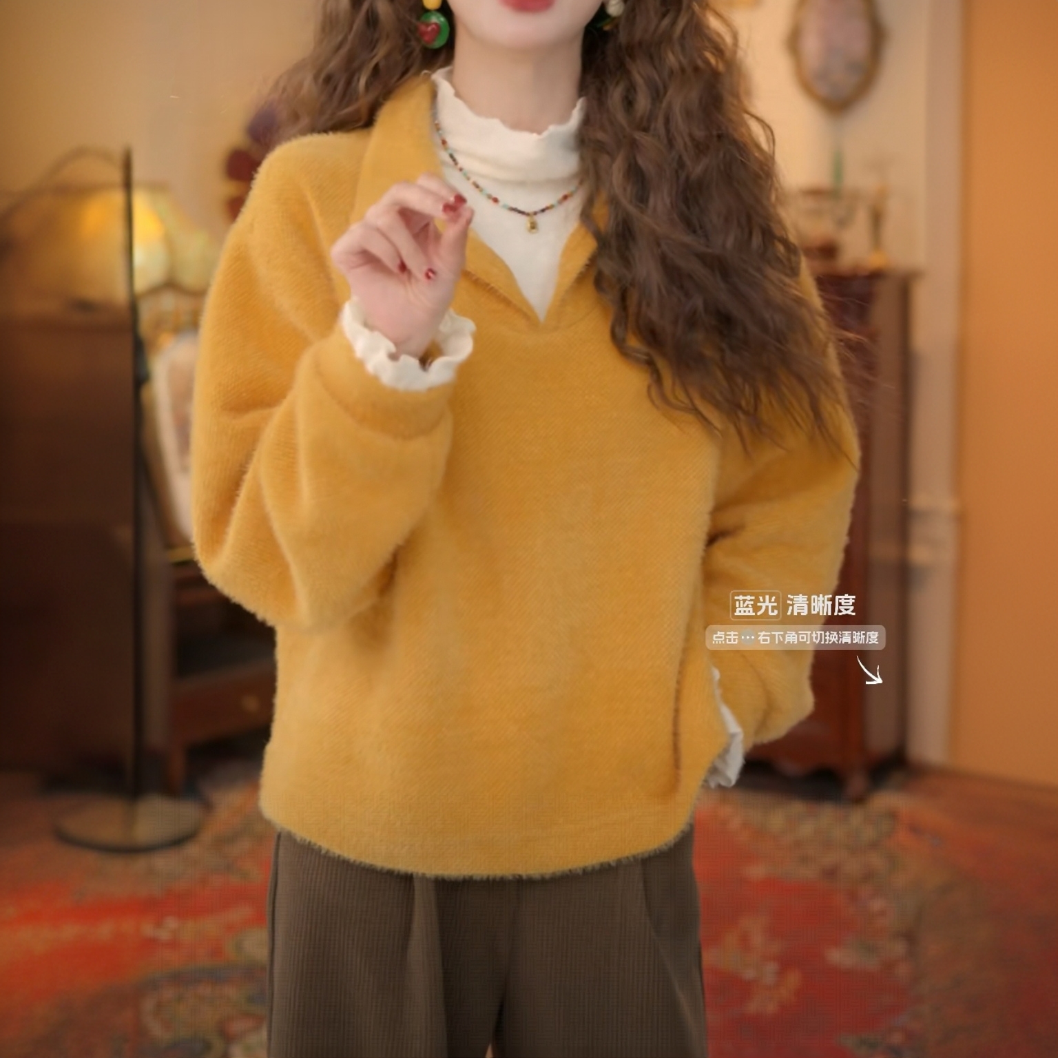 长袖卫衣女款加厚冬休闲宽松设计感假两件上衣复古港风衬衫上衣