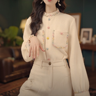 复古港风秋冬厚款休闲百搭衬衫上衣女蕾丝拼接长袖衬衫