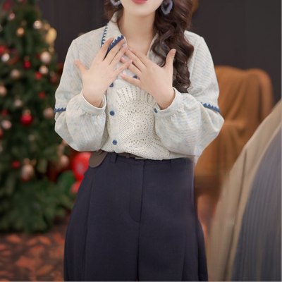 肌理感长袖衬衣女宽松百搭衬衫上衣复古风女士