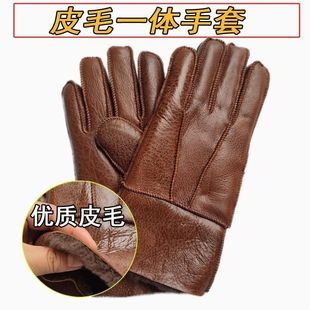 羊毛皮毛一体真皮户外骑车摩托防风男女羊皮手套冬季加厚防寒保暖