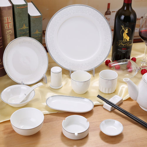厂家直销酒店摆台餐具套装会所饭店陶瓷餐具骨碟茶杯饭碗汤勺筷架