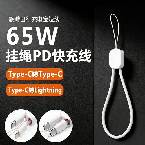 65W充电宝专用短数据线双TypeC口挂绳充电线适用苹果17/16华为小米荣耀苹果14快充22cm便携迷你充电宝短线