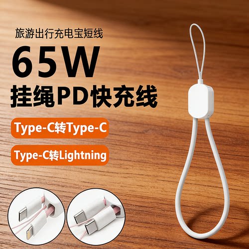 65W 超短22cm双TypeC快充数据线充电宝短线专用挂绳线适用苹果17/16华为小米便携迷你快充短款苹果14/13线