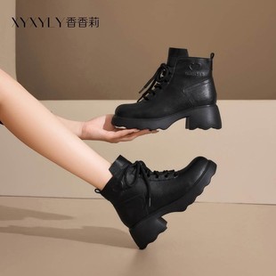 粗跟中跟短靴女靴加绒侧拉链时装 新款 靴2025 32396冬季 香香莉女鞋