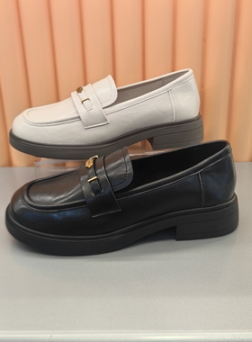 香香莉31011粗跟防水台软面一脚蹬乐福鞋纯色简约风皮鞋2025春秋