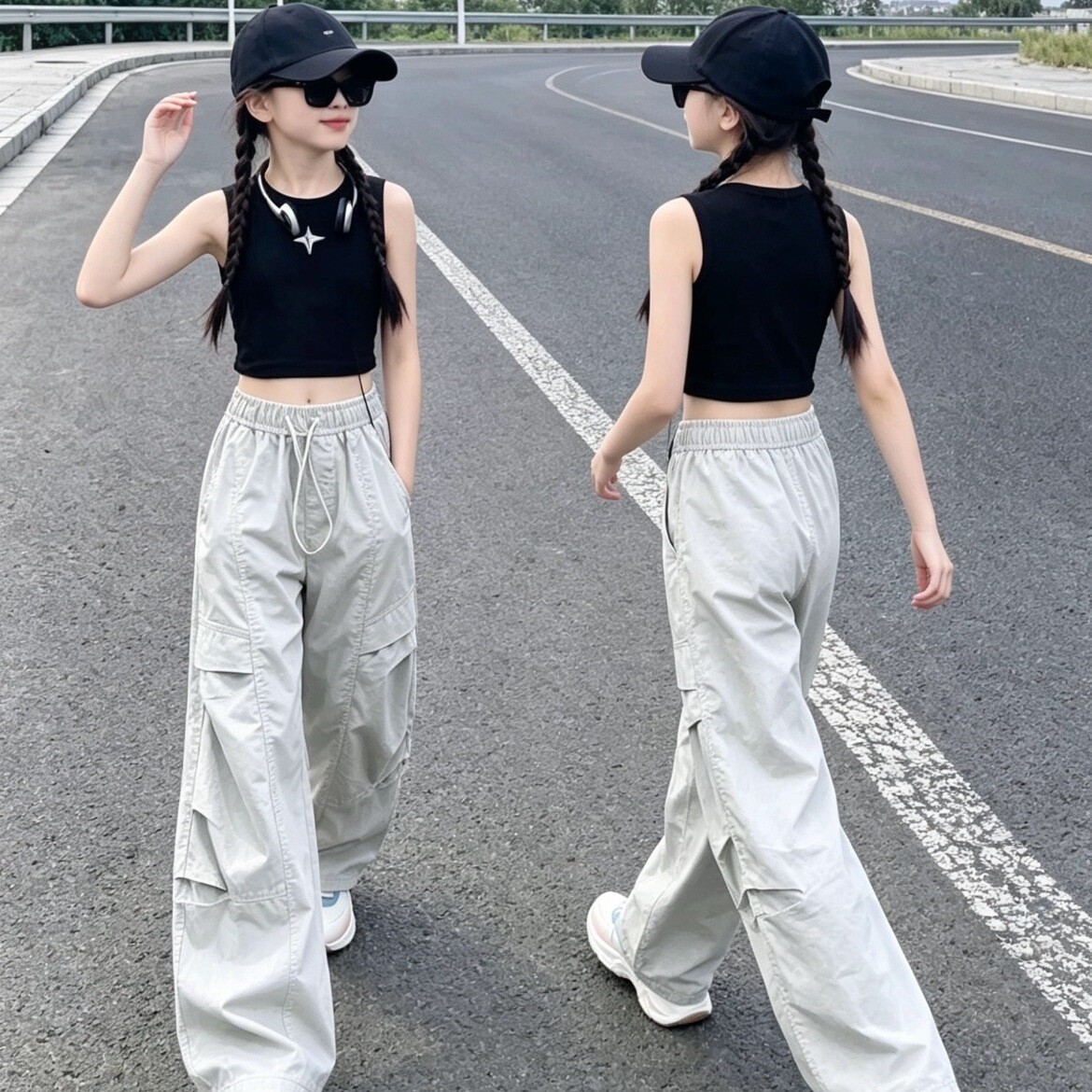 2026新款夏季女童薄款工装裤洋气防蚊裤中大儿童女孩洋气阔腿裤潮