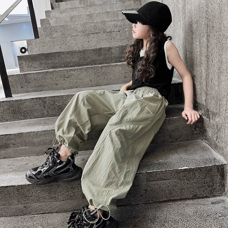 女童冰丝裤子夏季薄款2026新款儿童大童女孩运动速干防蚊工装长裤