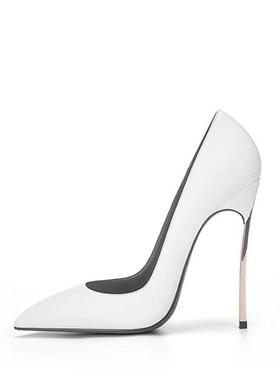 12cm高跟鞋特大码女鞋40-43 44 45码尖头反串性感女单鞋高跟白色