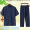 COTTON AND LINEN TANG SUIT MENS SUIT SUMMER SHORT-SLEEVED LINEN CHINESE HANFU TAI CHI SUIT TWO-PIECE SET MEDITATION MONK SUIT TEA SUIT