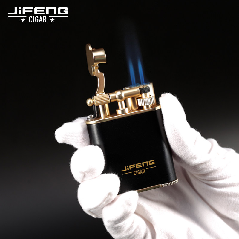 JIFENG季风送男友礼品复古老式防风双火蓝焰直冲雪茄打火机户外