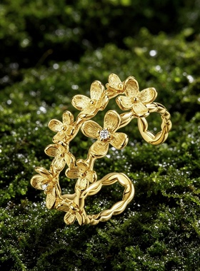 《金贵》新中式桂花花神手工拉丝S925纯银戒指送贵人